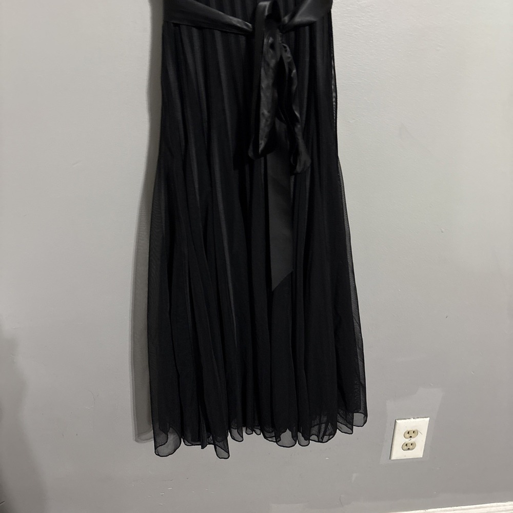 JS Collections Black‎ Tulle Striped Sleeveless Midi Holiday Party Dress Size 10 - Picture 4 of 13